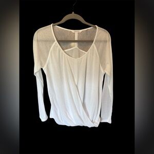 Athleta White Crossover Long Sleeve Blouse Size M Sheer Shoulders/Arms